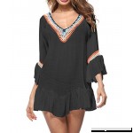 MuQing Women's V-Neck Cotton Beach Dress Ruffle Swimsuit Cover up Crochet-black B07B7F6WS6
